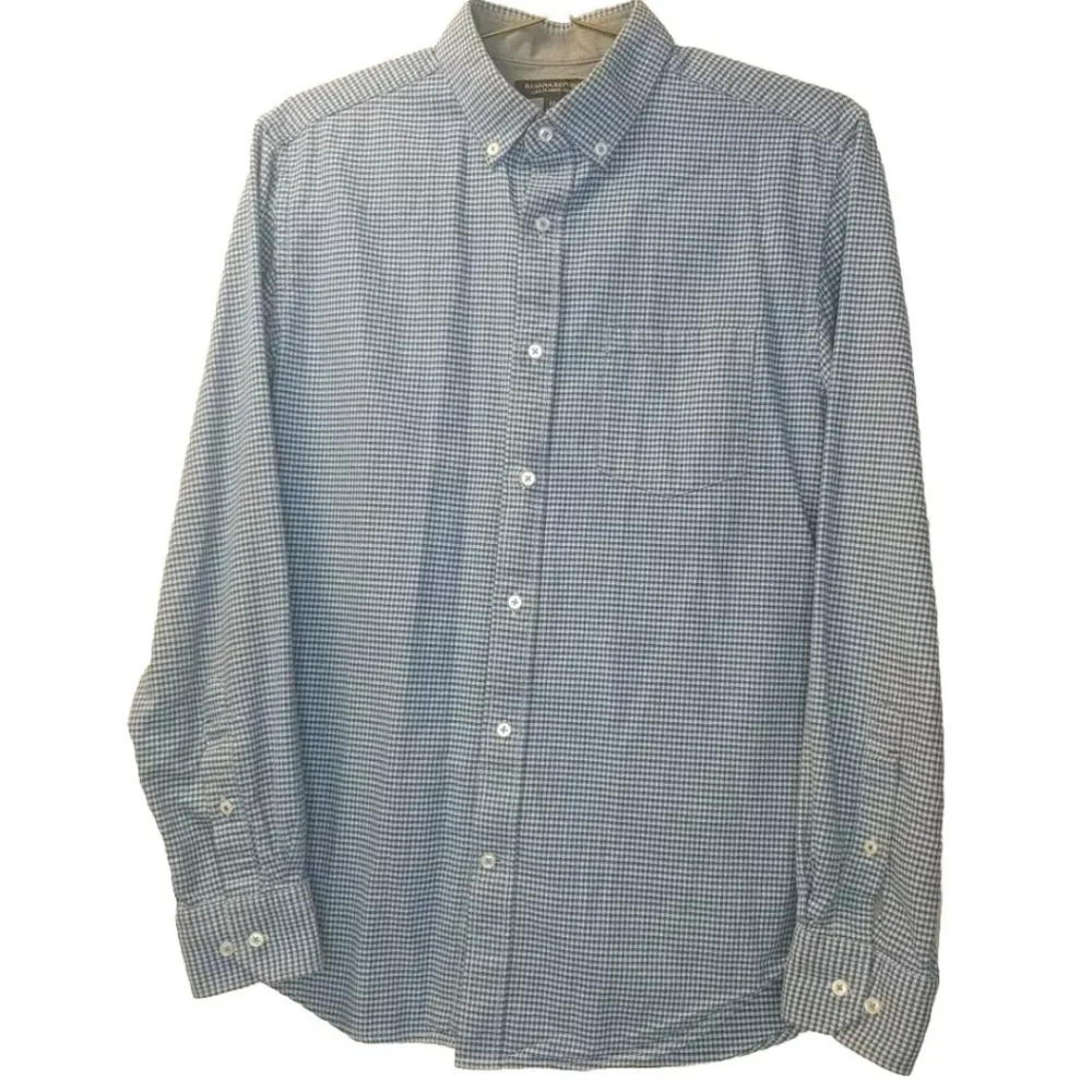 Banana Republic Luxe Flannel Shirt Men Med Gorp Academia Preppy Blue Micro Check